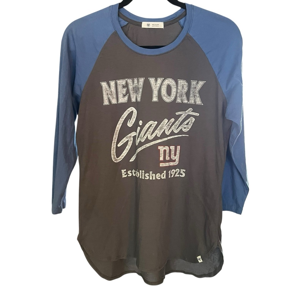 NY Giants Women's 3/4 Raglan Long sleeve T-Shirt 47 Brand Vintage Wash ~ Medium